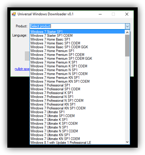 Universal Windows Downloader - Lista ISOs