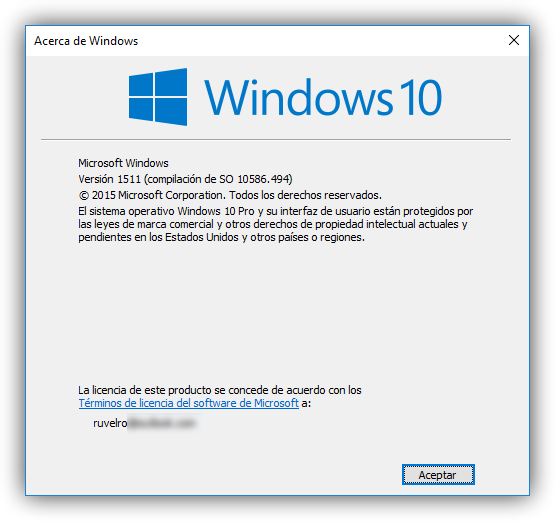 Winver - Acerca de Windows 10