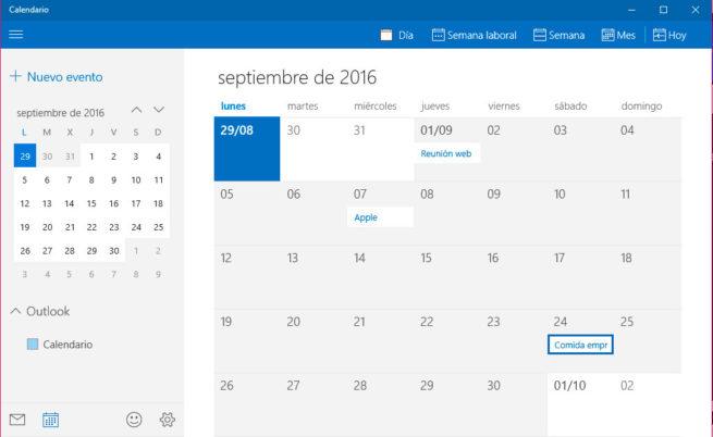 calendario Windows 10