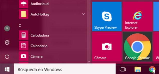 Menú inicio Windows 10