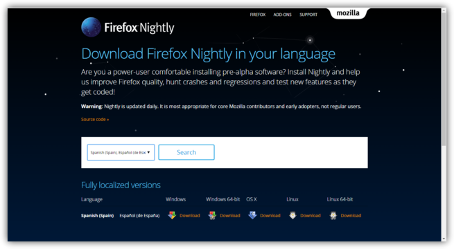 Mozilla Firefox Nightly en español