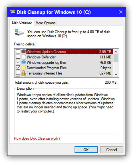Actualización acumulativa Windows 10 KB3194798 - 3.99 TB ocupados
