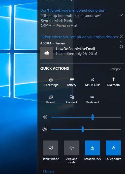 Centro de Notificaciones de Windows 10 Creators Update