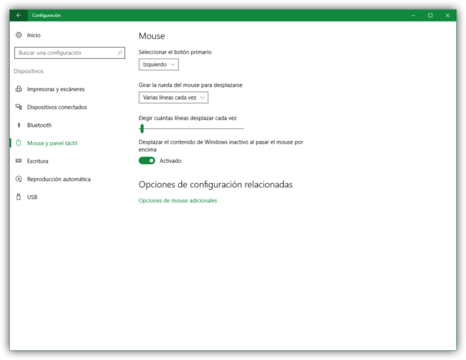 Configuración ratón Windows 10