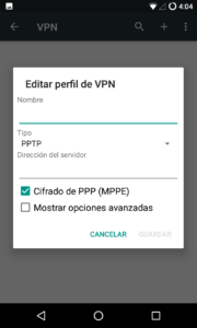Crear nueva conexión VPN Android