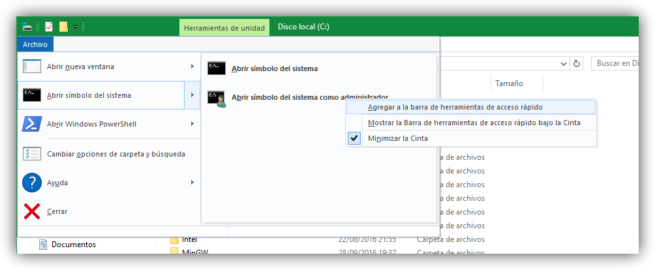 FIjar acceso directo CMD a barra de tareas de explorador de Windows
