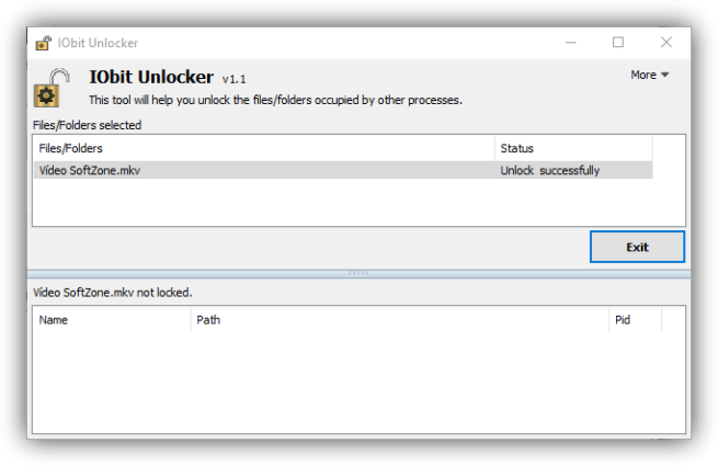 IObit Unlocker - Archivo desbloqueado