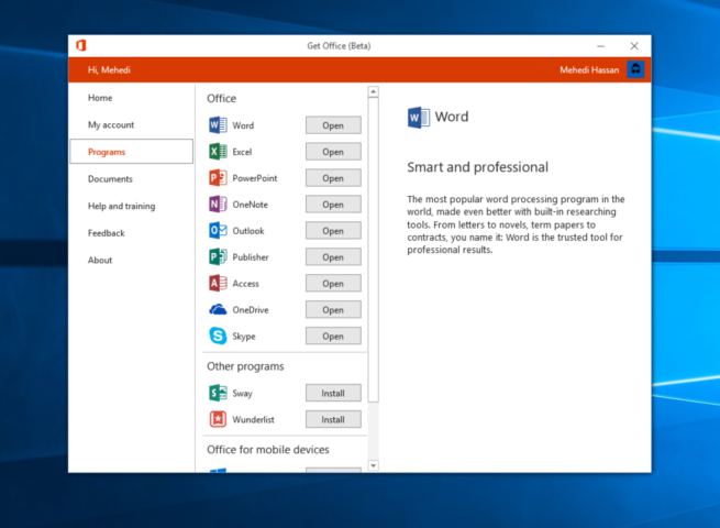Obtener Office 365 Windows 10 Creators Update - Instalar y abrir aplicaciones