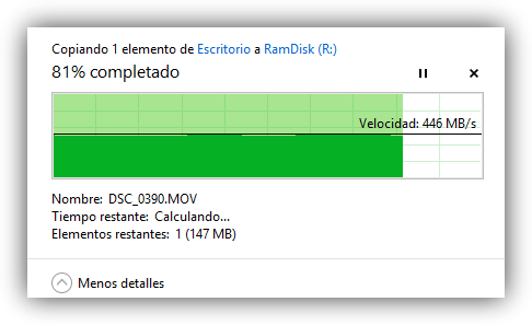 Velocidad de copia de datos a RamDisk