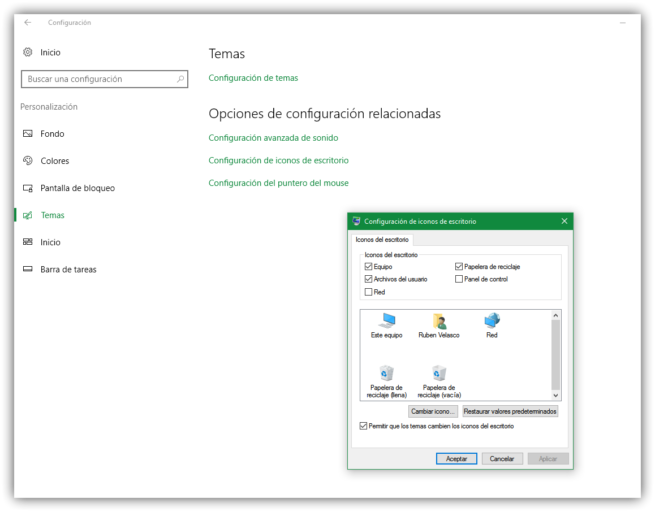 Configurar iconos de escritorio Windows 10