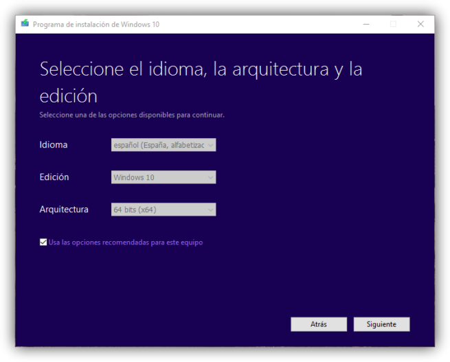 Crear memoria USB de instalación de Windows 10