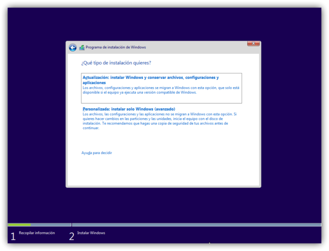 Instalar Windows 10 paso a paso - tipo de instalacion