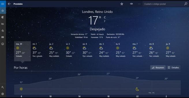 Prevision meteorologica en Windows 10