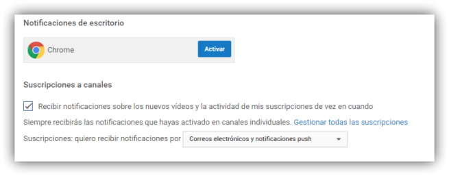 Configurar notificaciones YouTube