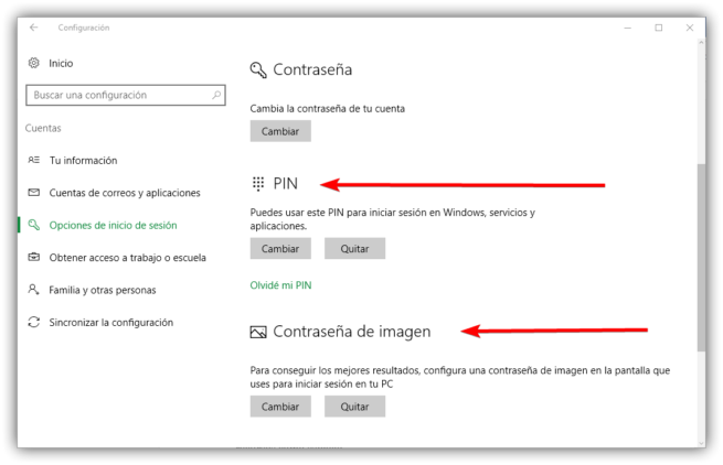 Establecer PIN o imagen para iniciar en Windows 10