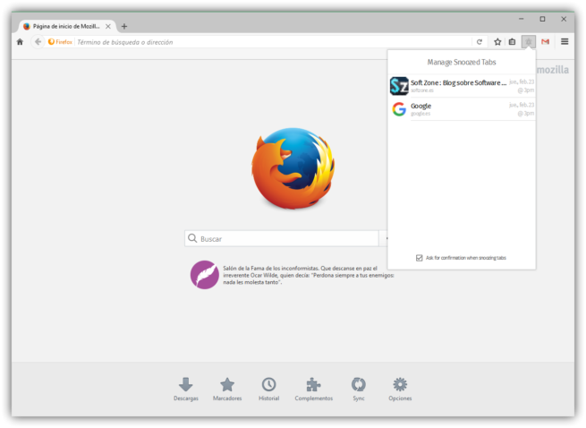 Pestañas pospuestas en Firefox