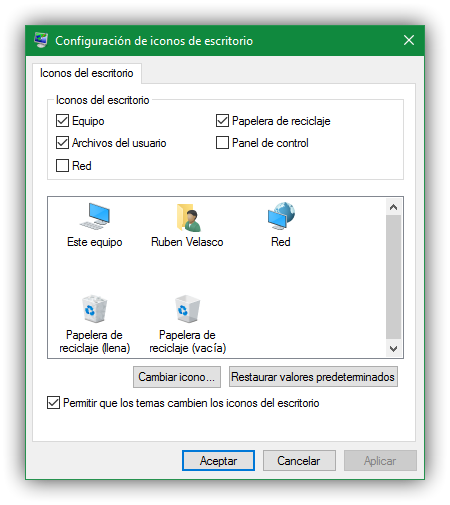 Seleccionar iconos Windows 10