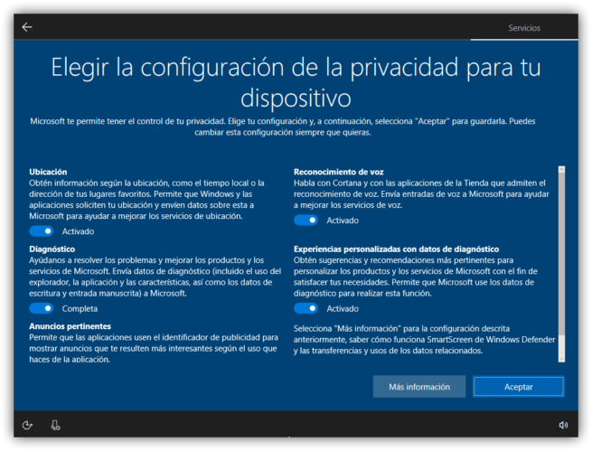 Configurar opciones de privacidad en Windows 10 Creators Update