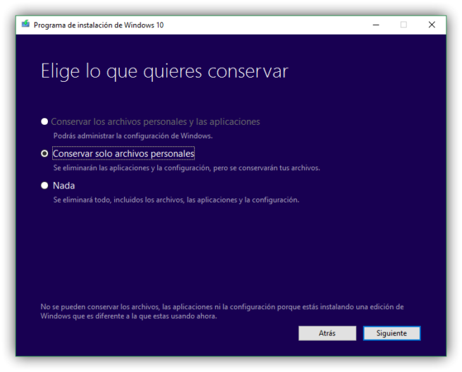 Datos a conservar al actualizar a Windows 10 Creators Update RTM