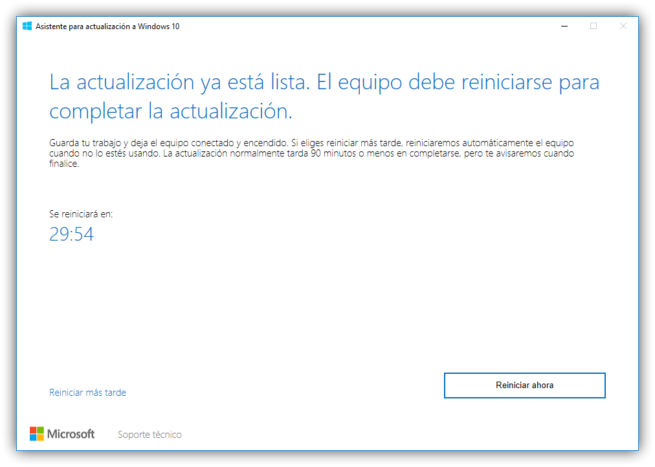 Finalizado Asistente de actualización a Windows 10 Creators Update