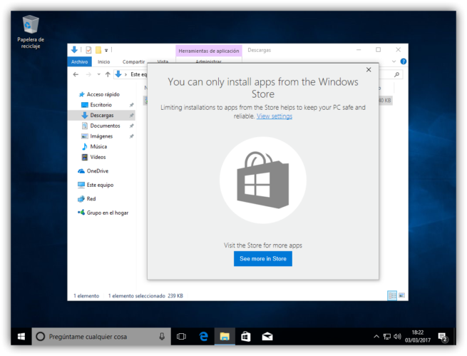 Instalacion de apps bloqueada en Windows 10 Creators update