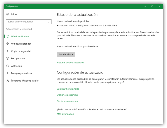 Microsoft - WPD - Actualización Windows 10