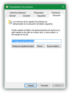 Propiedades carpeta Documentos Windows 10