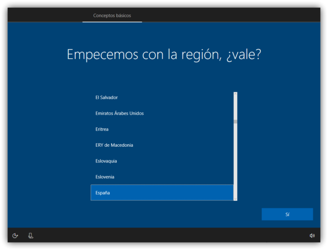 Seleccionar region Windows 10 Creators Update