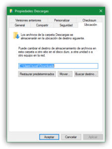 Ubicación carpeta Descargas Windows 10