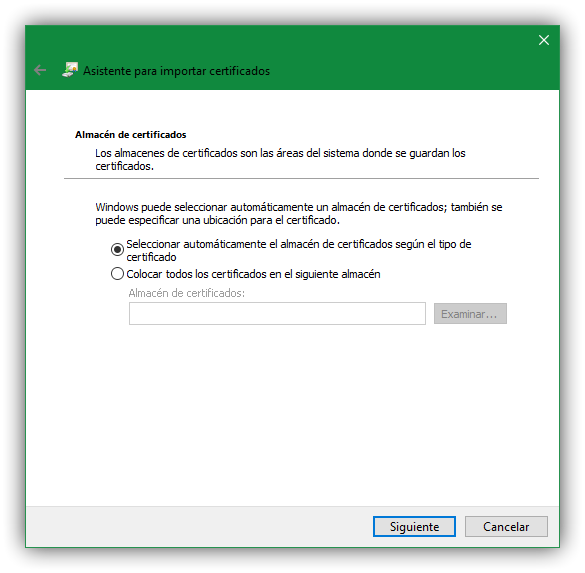 Asistente para Importar certificado digital Windows - Almacen
