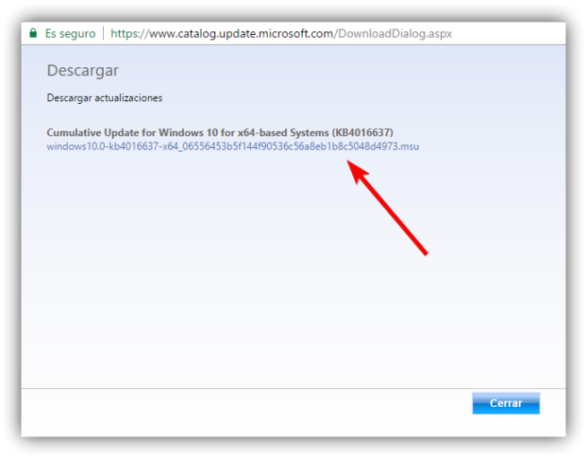 Catálogo de Microsoft Update - Descarga de actualizacion