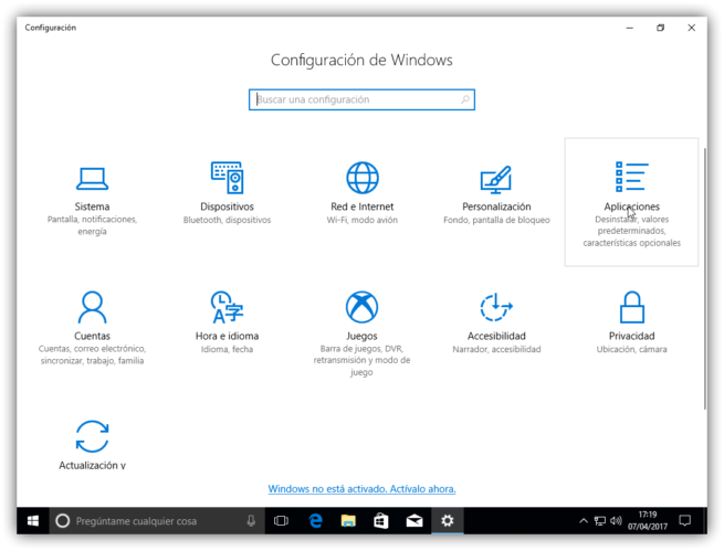 Configuracion y Aplicaciones de Windows 10 Creators Update