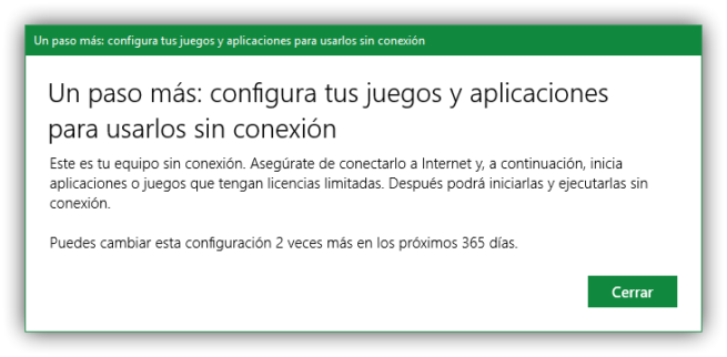 Confirmar permisos sin conexión Windows 10 Windows Store
