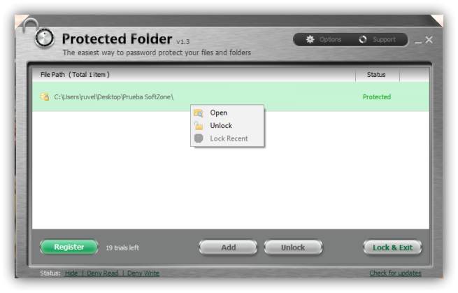 Principal IObit Protected Folder - Abrir carpeta protegida