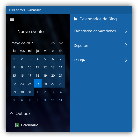 Añadir calendario a Windows 10