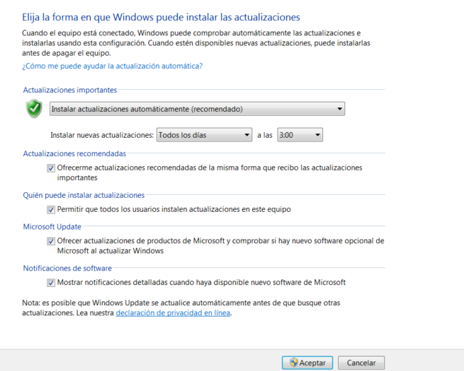 Activar Desactivar actualizaciones Windows 7