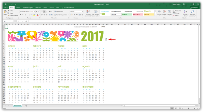 Cambiar año calendario Excel 1