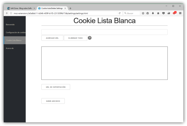 Cookie AutoDelete Firefox - Lista blanca