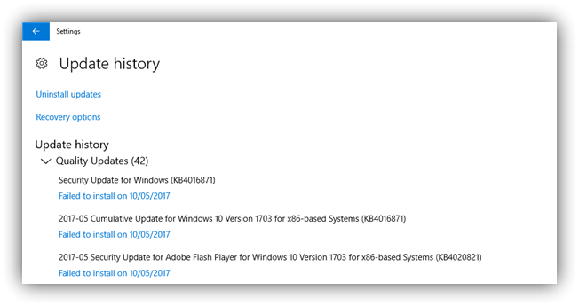 Error instalar actualización acumulativa KB4016871 Windows 10