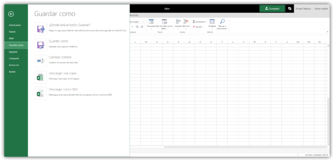 Guardar como nuevo documento Excel Online