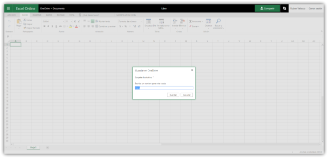 Guardar documento Excel Online