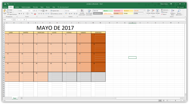 Hacer un calendario en Excel desde cero - Calendario hecho