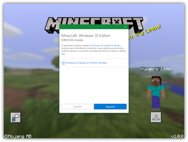 Pagar Minecraft Windows 10