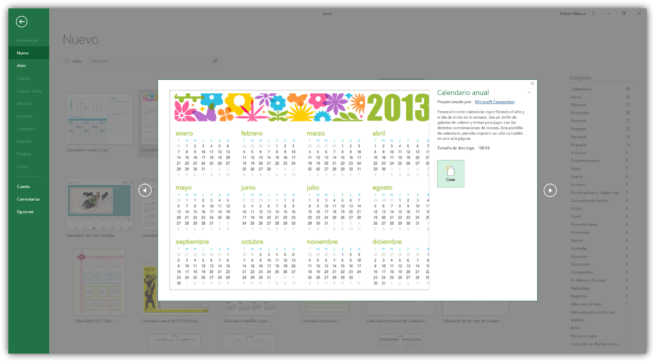 Vista previa plantilla calendario Excel