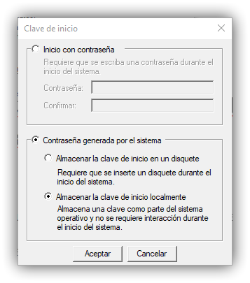 Configurar inicio sesión syskey Windows 10
