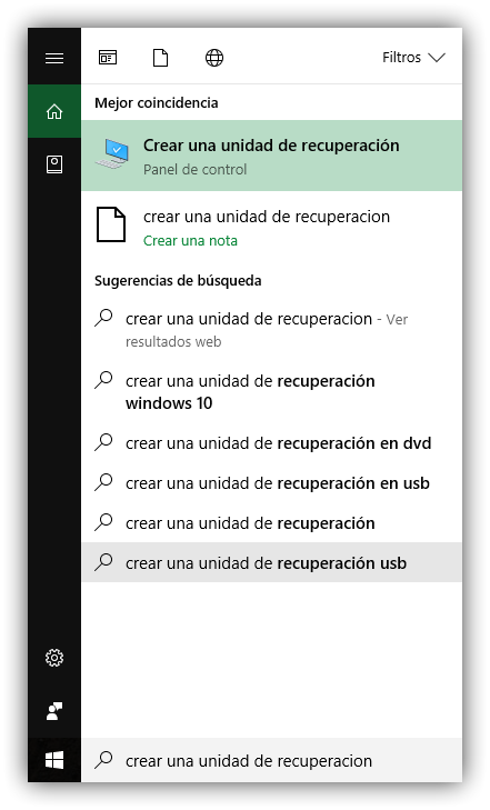 Crear USB recuperación Windows 10 S