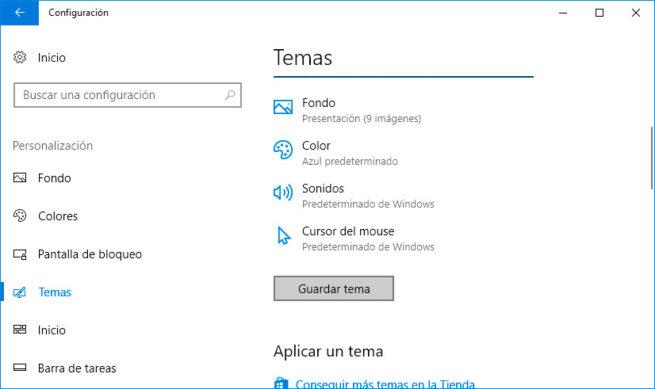 tema en Windows 10