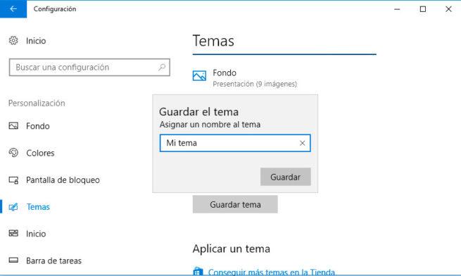 tema en Windows 10