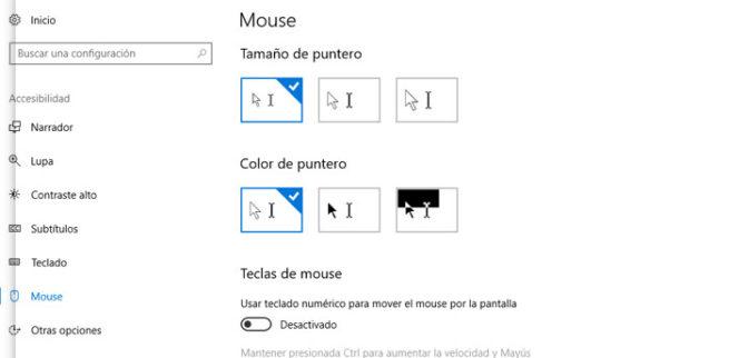 Puntero ratón Windows 10