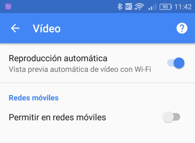 Ajustes reproducción automática videos Google Android